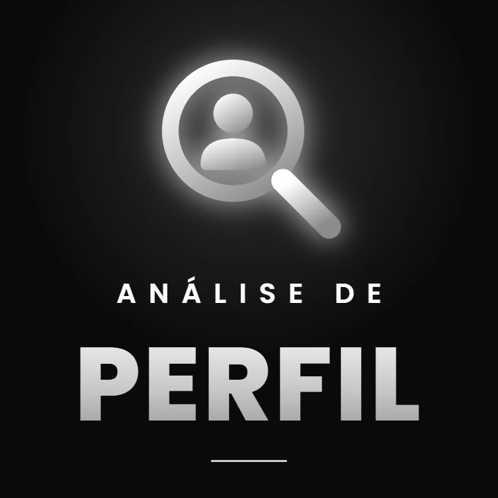 Capa da Análise de Perfil: uma lupa branca sobre o ícone de uma pessoa, em fundo preto